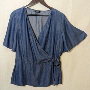Allison Andrews Women's Denim Look Wing Sleeved Blouse Size Extra Large